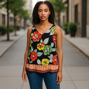 Crown & Ivy Floral V-Neck Sleeveless Top -sz 1X Euc, 017